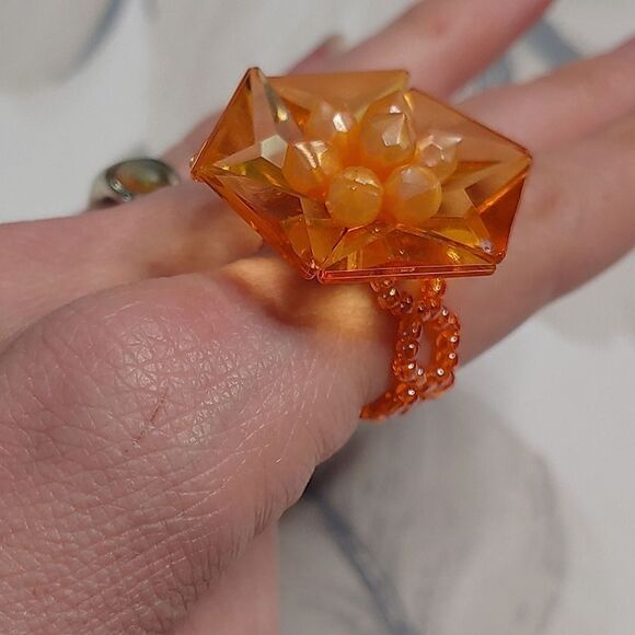 Vintage Beaded Acrylic Ring - Picture 1 of 4